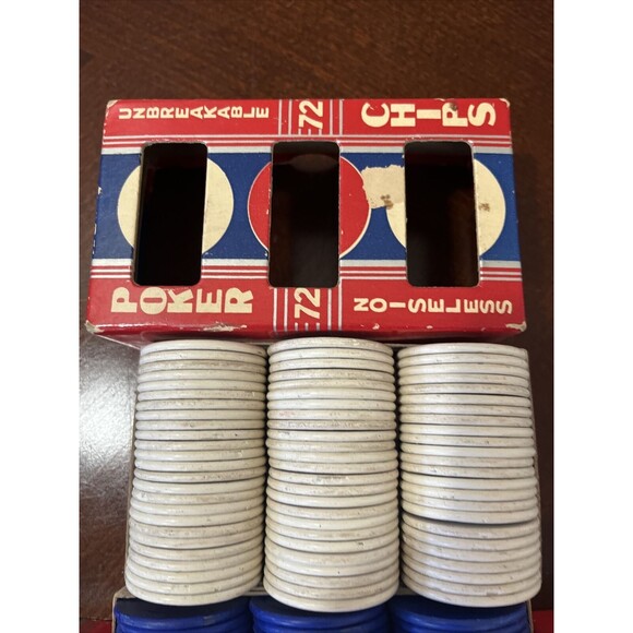 Lot of 3 Boxes Vintage Poker Chips Unbreakable Noiseless 72 Assorted - Picture 2 of 4